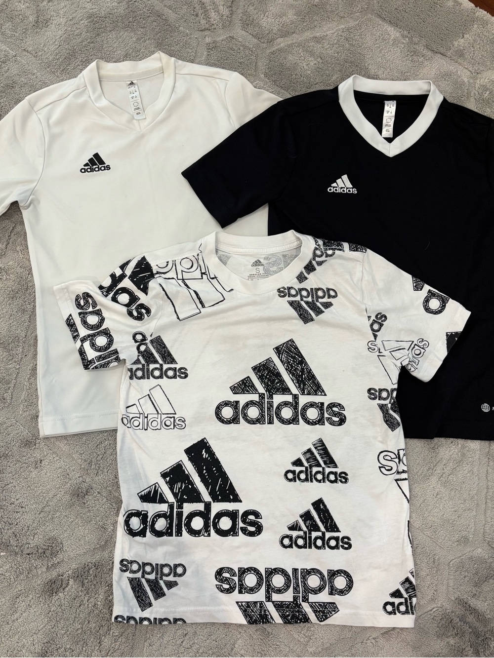 adidas Kids Black & White Logo Short Sleeve Tee Set - 3 Pack